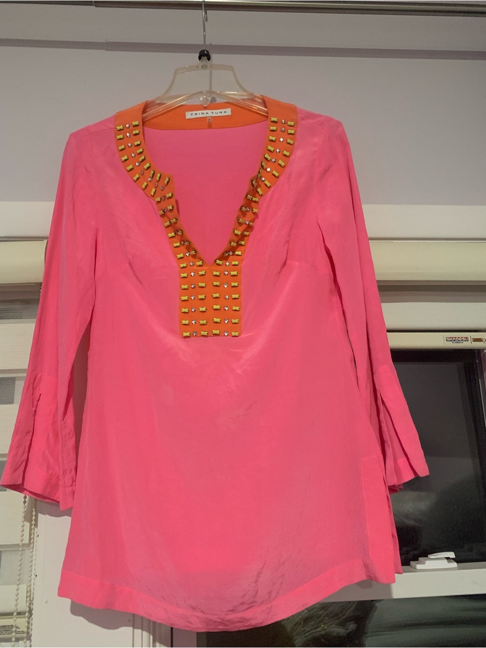 Trina Turk Pink Tunic with Gold-Studded V-Neck